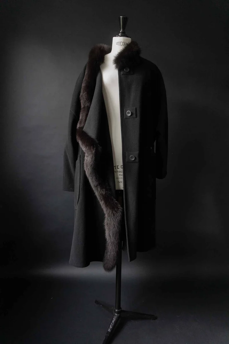 Vintage Wollmantel mit Fake-Fur-Besatz, L–XXL