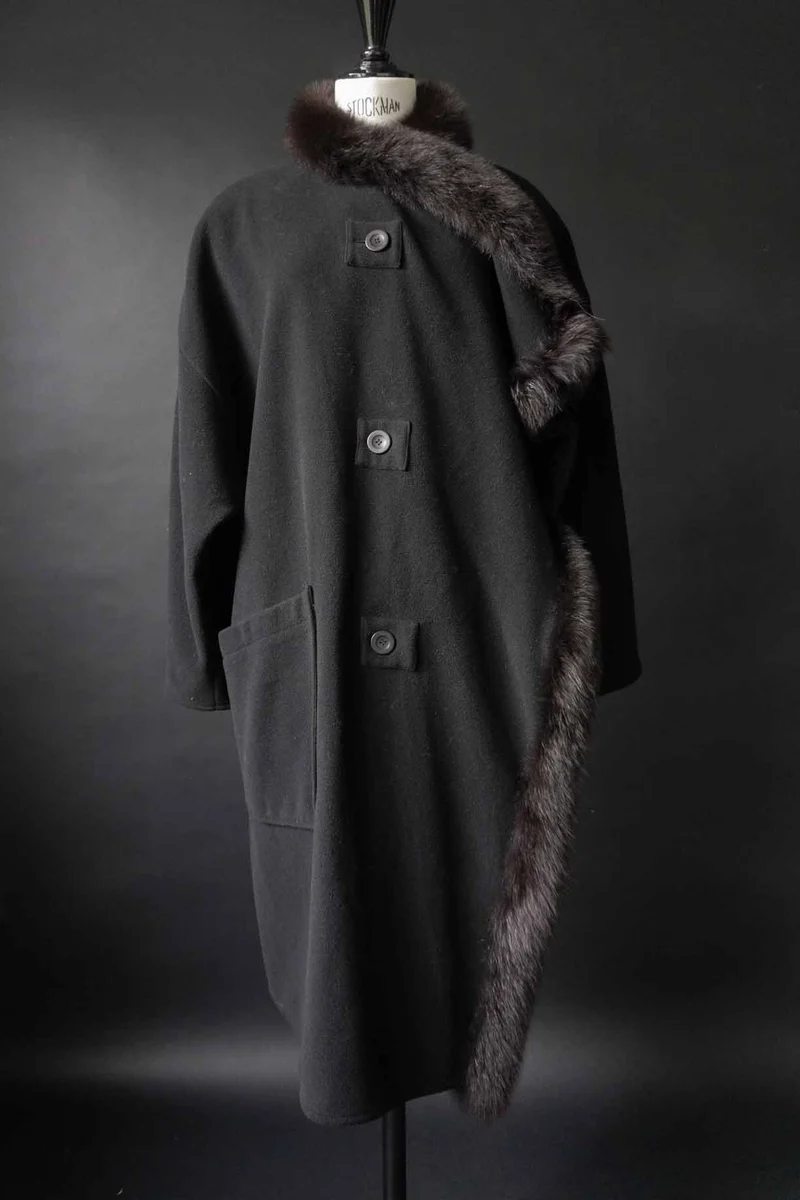 Vintage Wollmantel mit Fake-Fur-Besatz, L–XXL