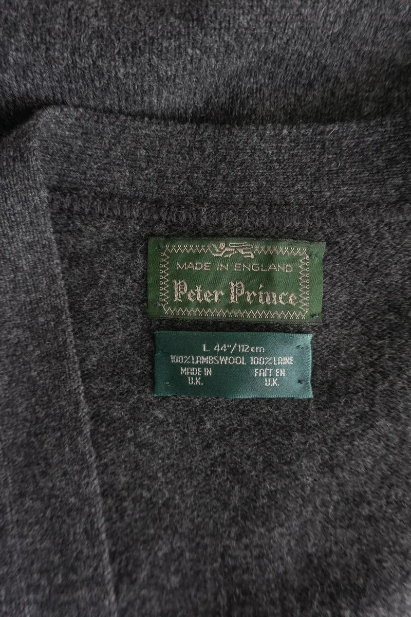 Vintage Strickjacke, Grau Karo Wolle Peter Prince, L