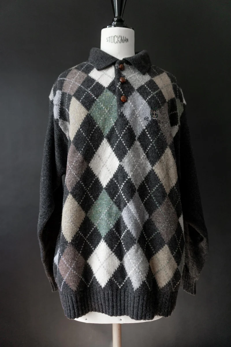 Vintage Burlington Pullover, Karo, M–L