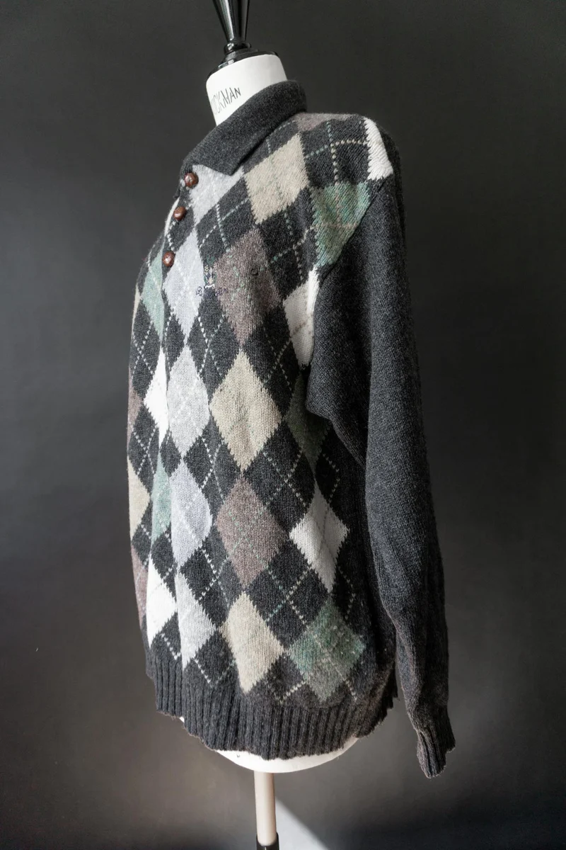 Vintage Burlington Pullover, Karo, M–L