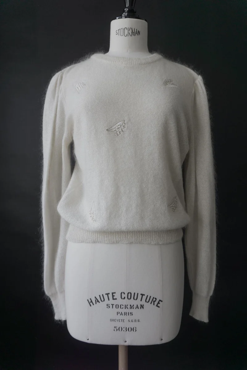 Vintage Escada 80s Mohairpullover, Creme, XS–S