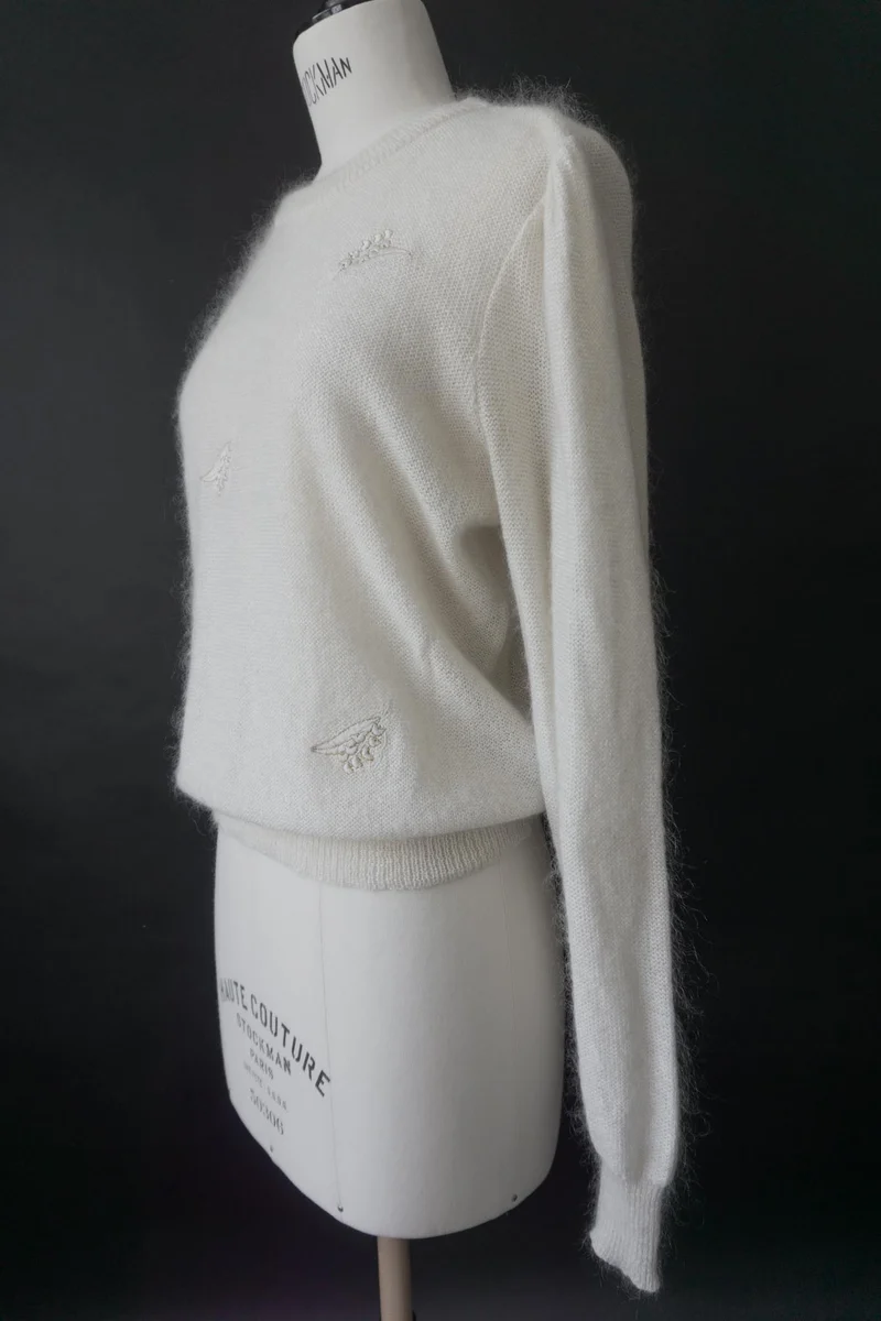 Vintage Escada 80s Mohairpullover, Creme, XS–S