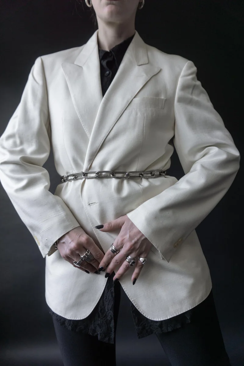 Vintage Windsor Blazer, Weiß Seide 80s, M–L