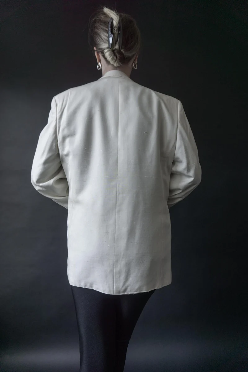 Vintage Windsor Blazer, Weiß Seide 80s, M–L