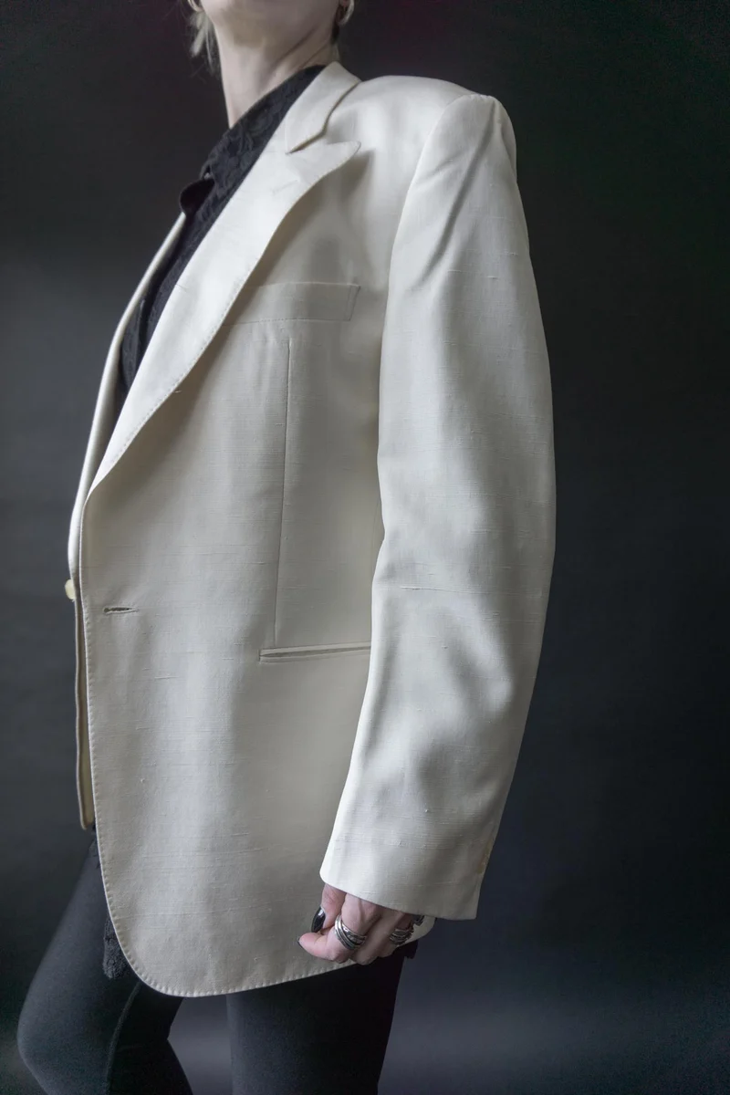 Vintage Windsor Blazer, Weiß Seide 80s, M–L