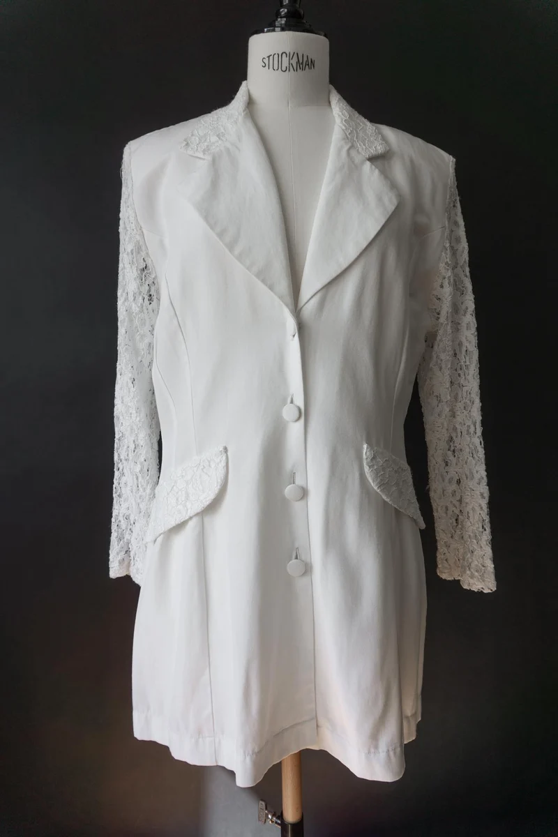 Vintage Blazer, Weiß mit Spitze, XS–S