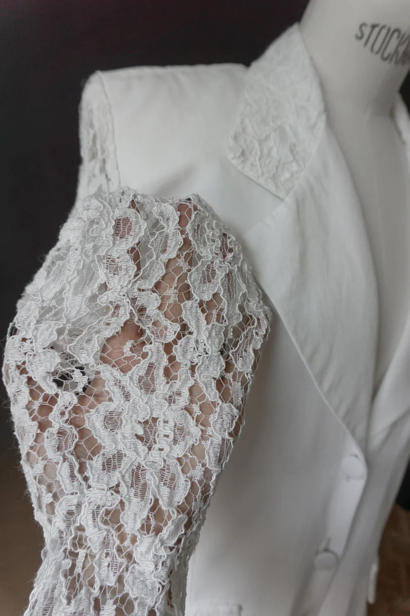 Vintage Blazer, Weiß mit Spitze, XS–S
