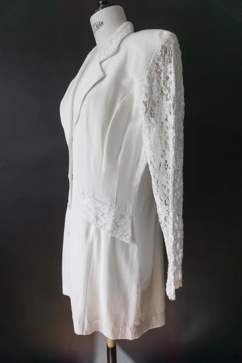 Vintage Blazer, Weiß mit Spitze, XS–S
