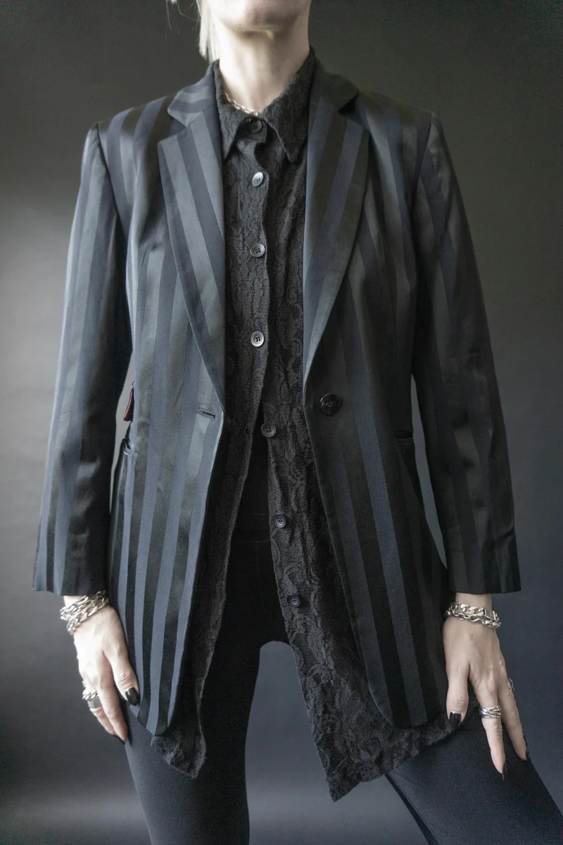 Vintage Rosner Blazer, Schwarz Pinstripe, XS–S