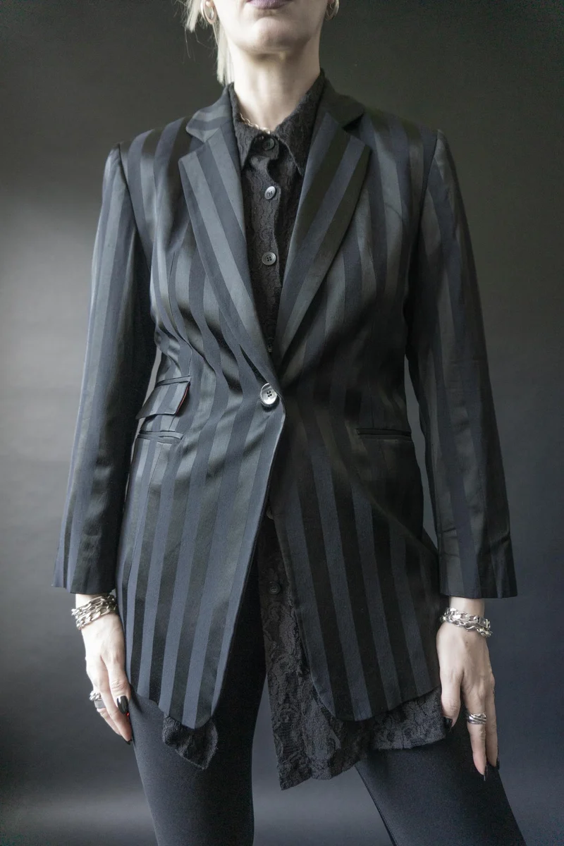 Vintage Rosner Blazer, Schwarz Pinstripe, XS–S