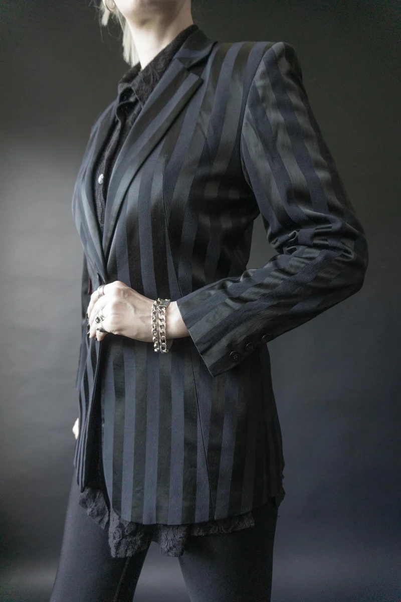 Vintage Rosner Blazer, Schwarz Pinstripe, XS–S