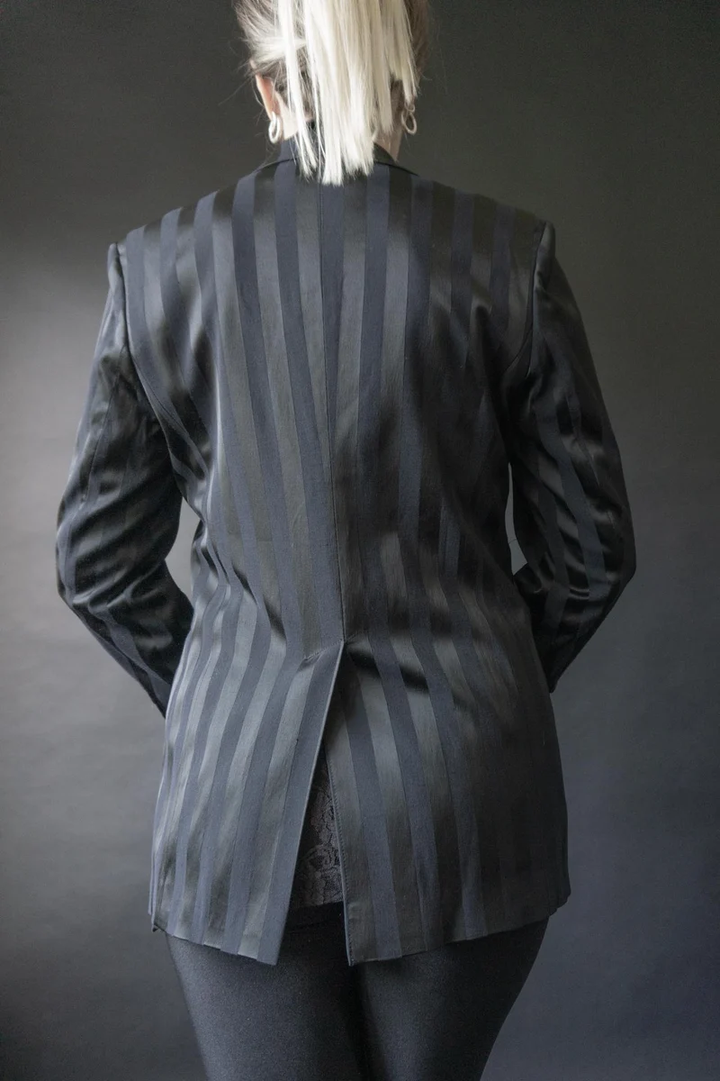 Vintage Rosner Blazer, Schwarz Pinstripe, XS–S