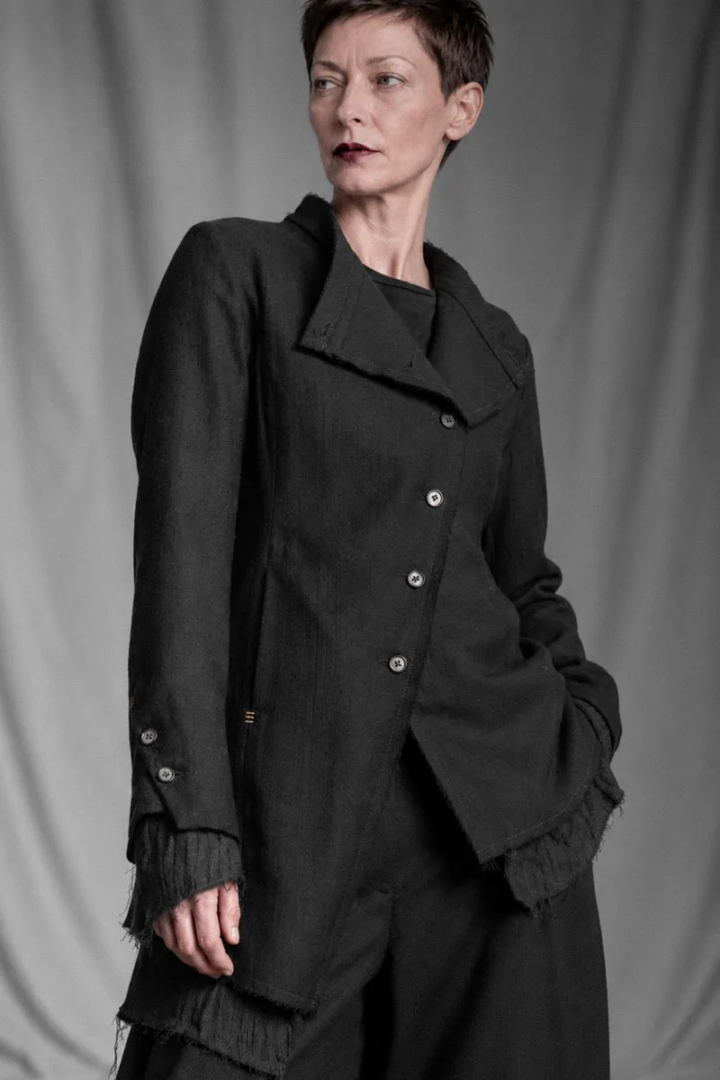 eigensinnig wien | CamFra | Avantgardistischer schwarzer Designer-Hosenanzug für Damen aus italienischer Wolle