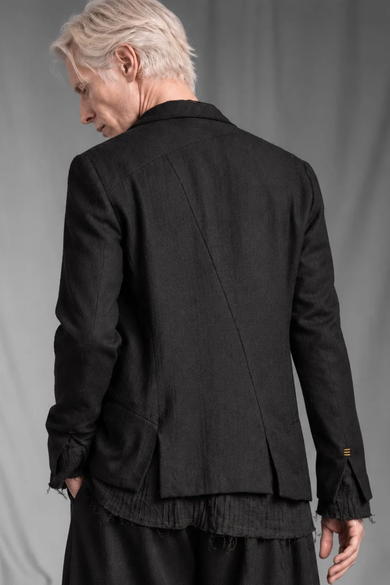 eigensinnig wien | VinFra | Schwarzer Designer-Anzug für Herren mit weiter Bundfaltenhose aus italienischer Wolle