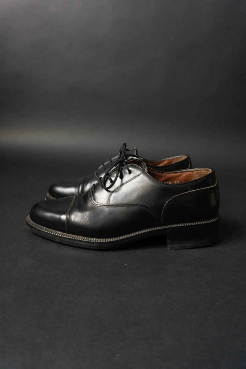 Vintage Halbschuhe Schwarzes Leder, Goth, 41