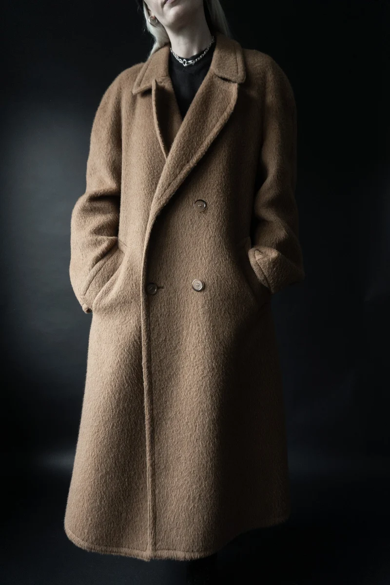 Alpaka Mohair Mantel Beige, M–XL