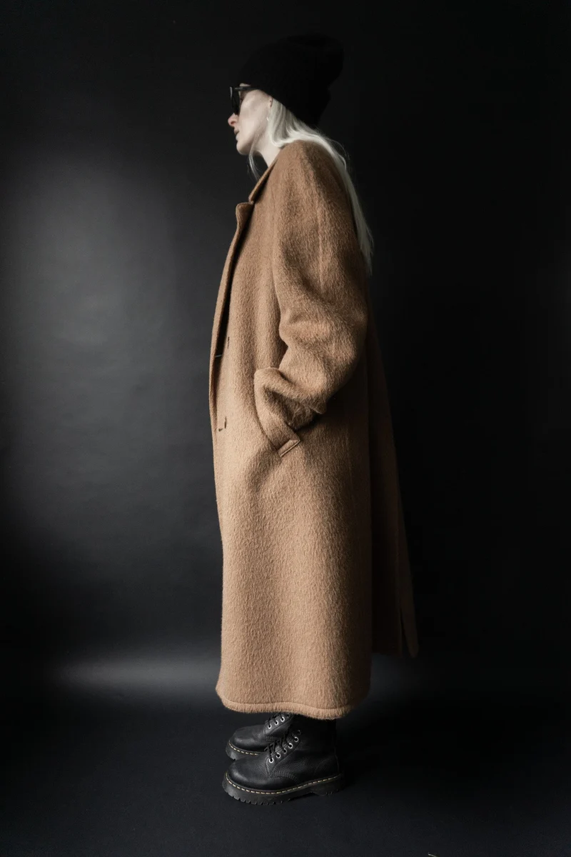 Alpaka Mohair Mantel Beige, M–XL
