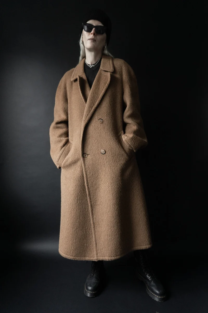 Alpaka Mohair Mantel Beige, M–XL