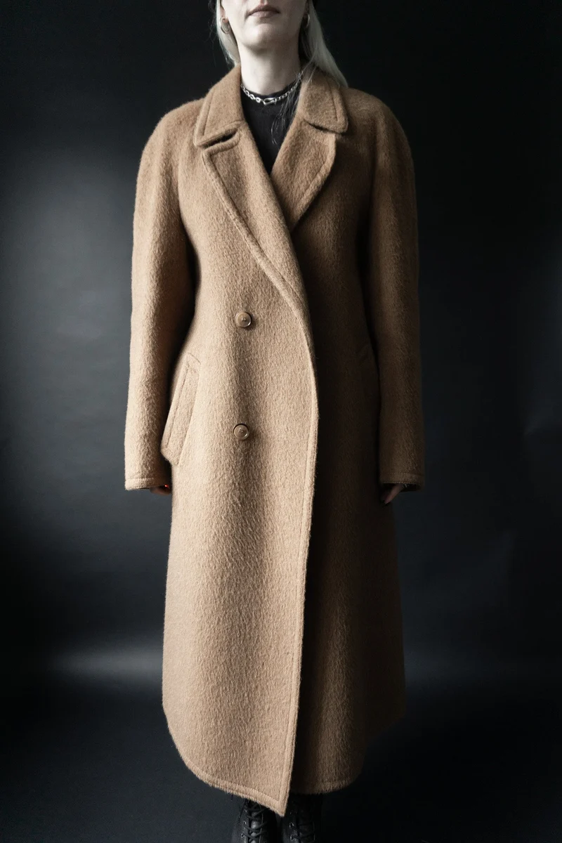 Alpaka Mohair Mantel Beige, M–XL
