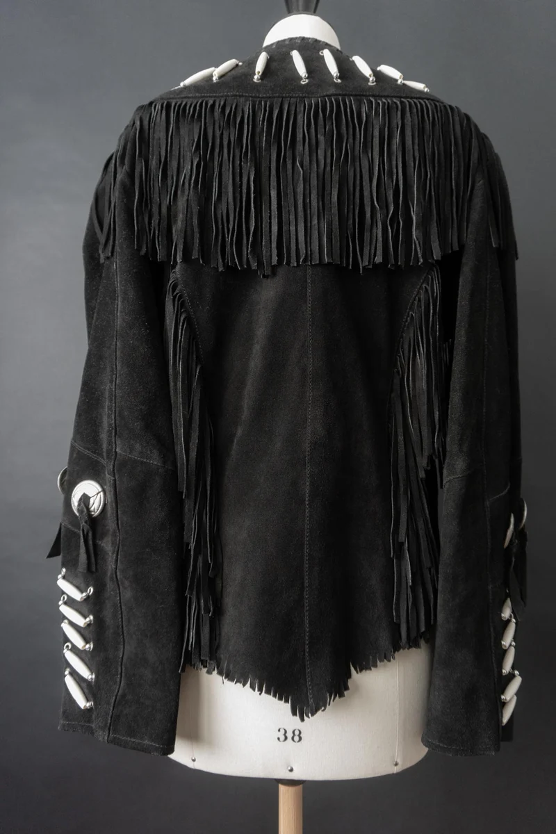 Vintage Western Lederjacke aus Veloursleder mit Fransen & Conchos, M–L