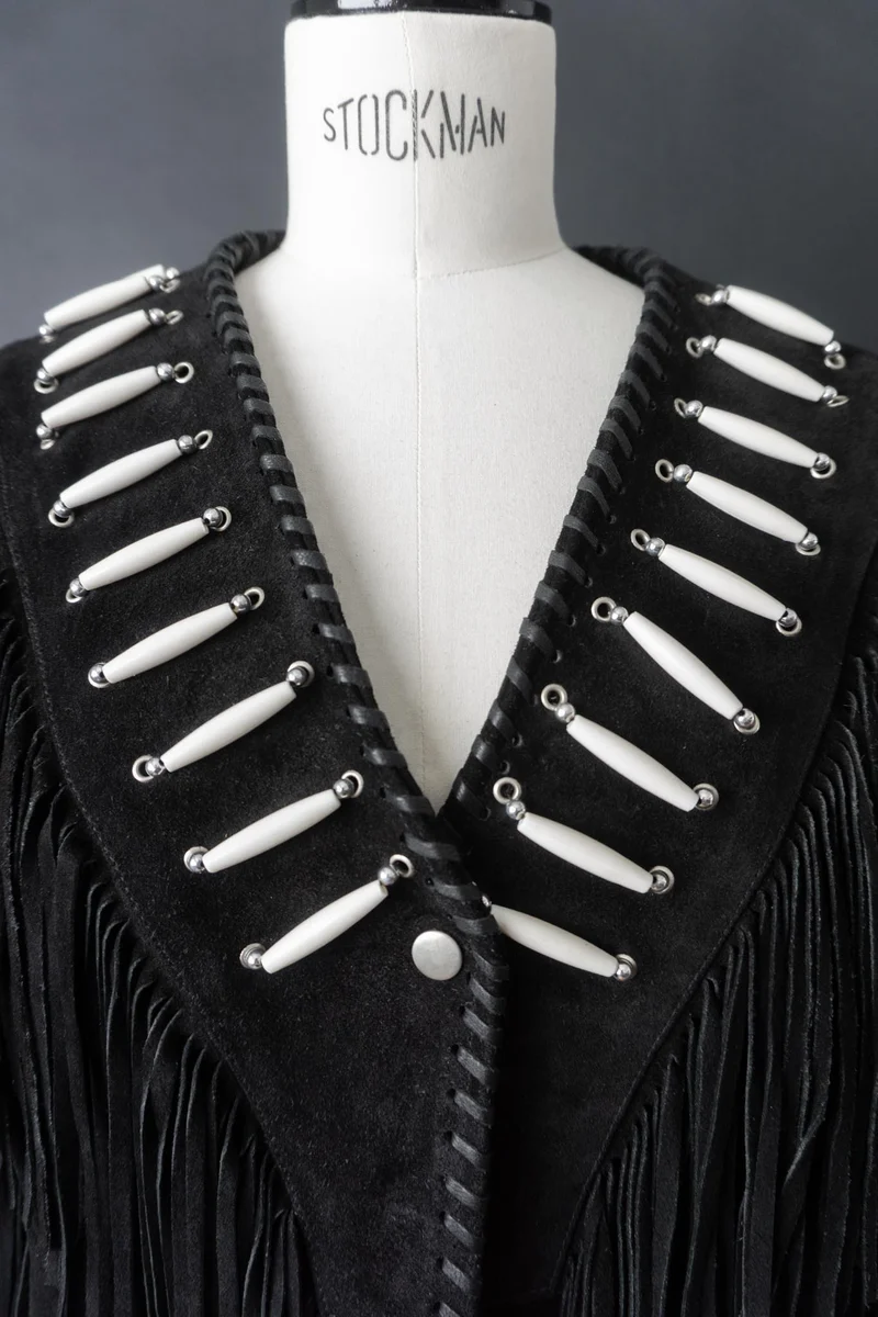 Vintage Western Lederjacke aus Veloursleder mit Fransen & Conchos, M–L
