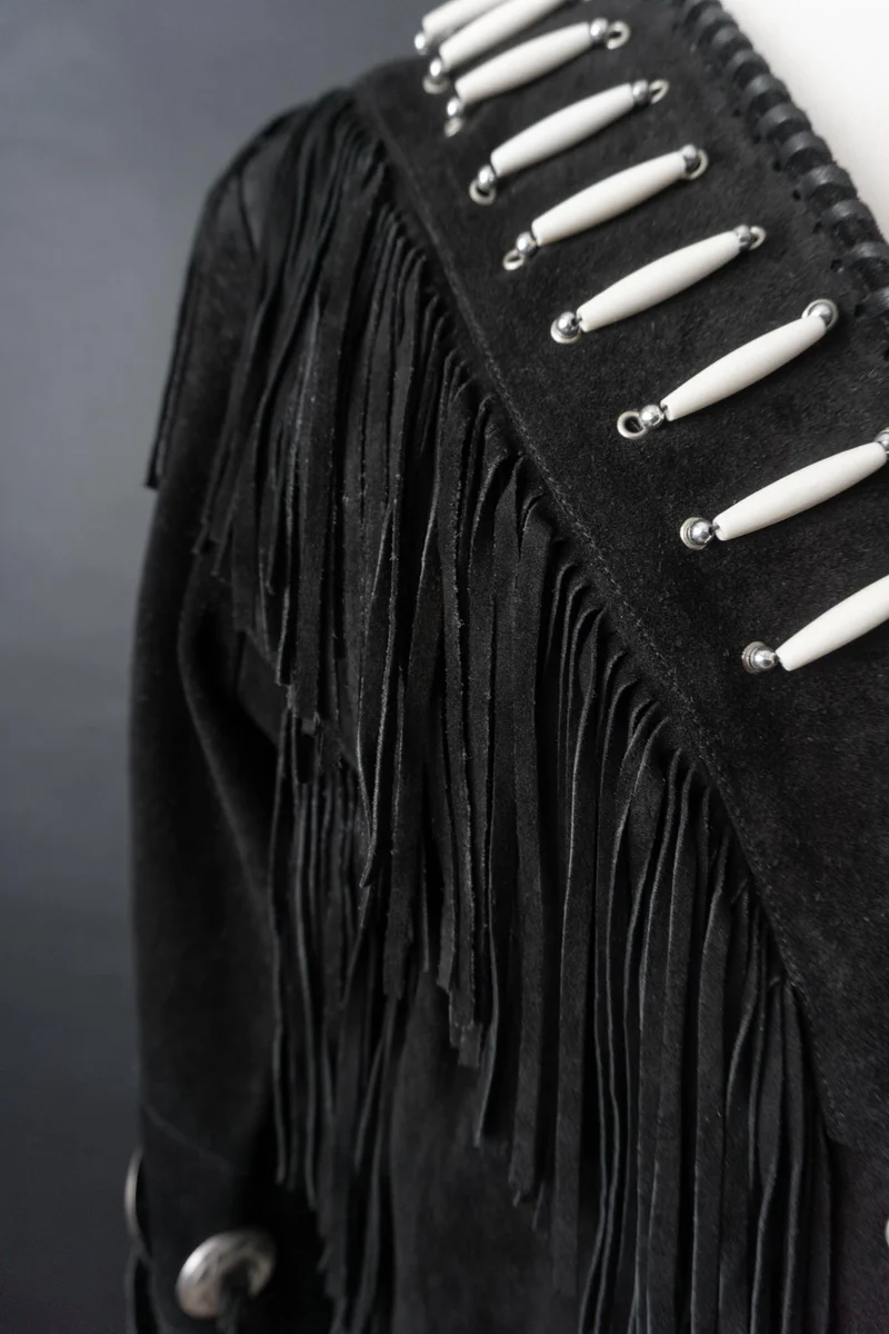 Vintage Western Lederjacke aus Veloursleder mit Fransen & Conchos, M–L