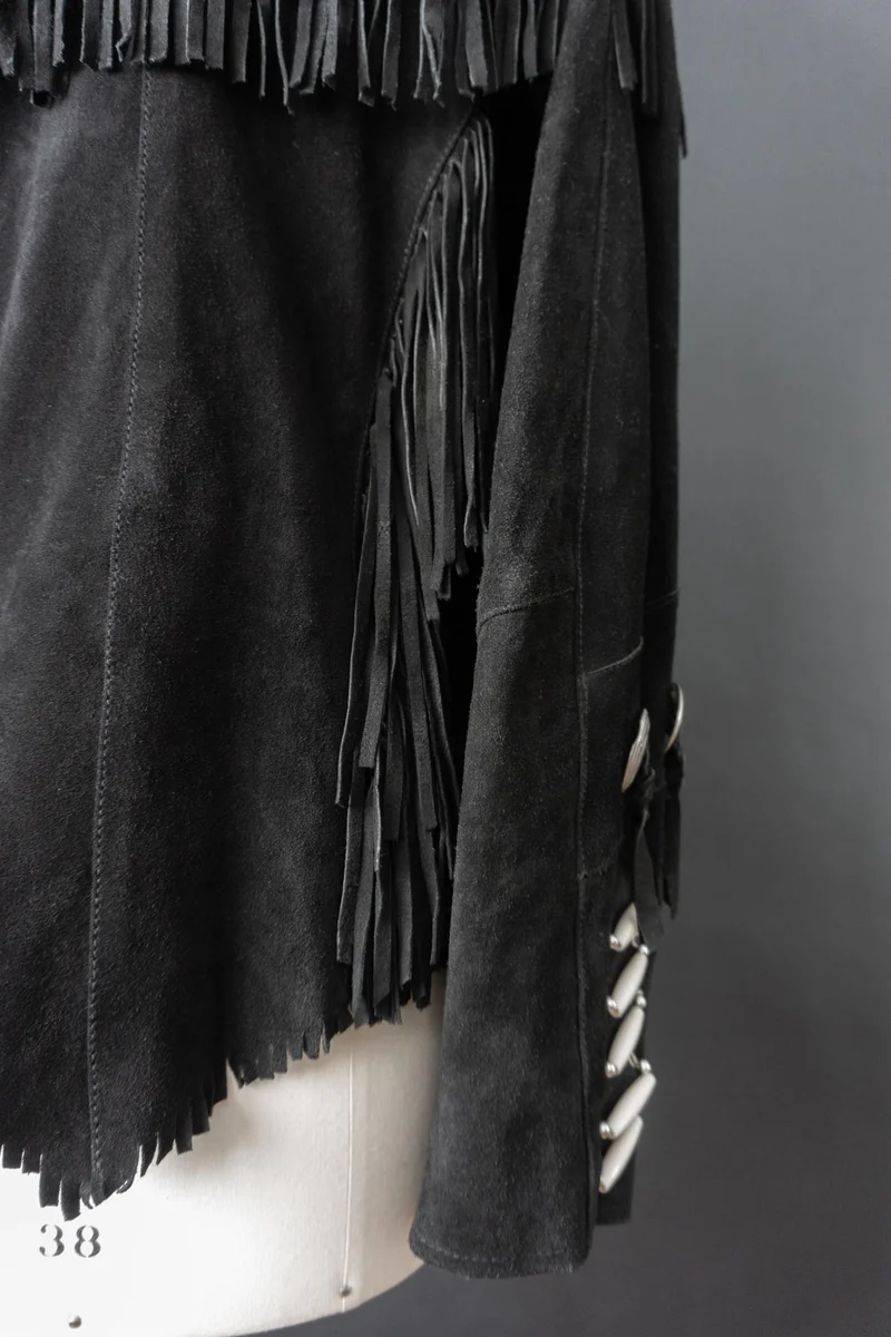 Vintage Western Lederjacke aus Veloursleder mit Fransen & Conchos, M–L