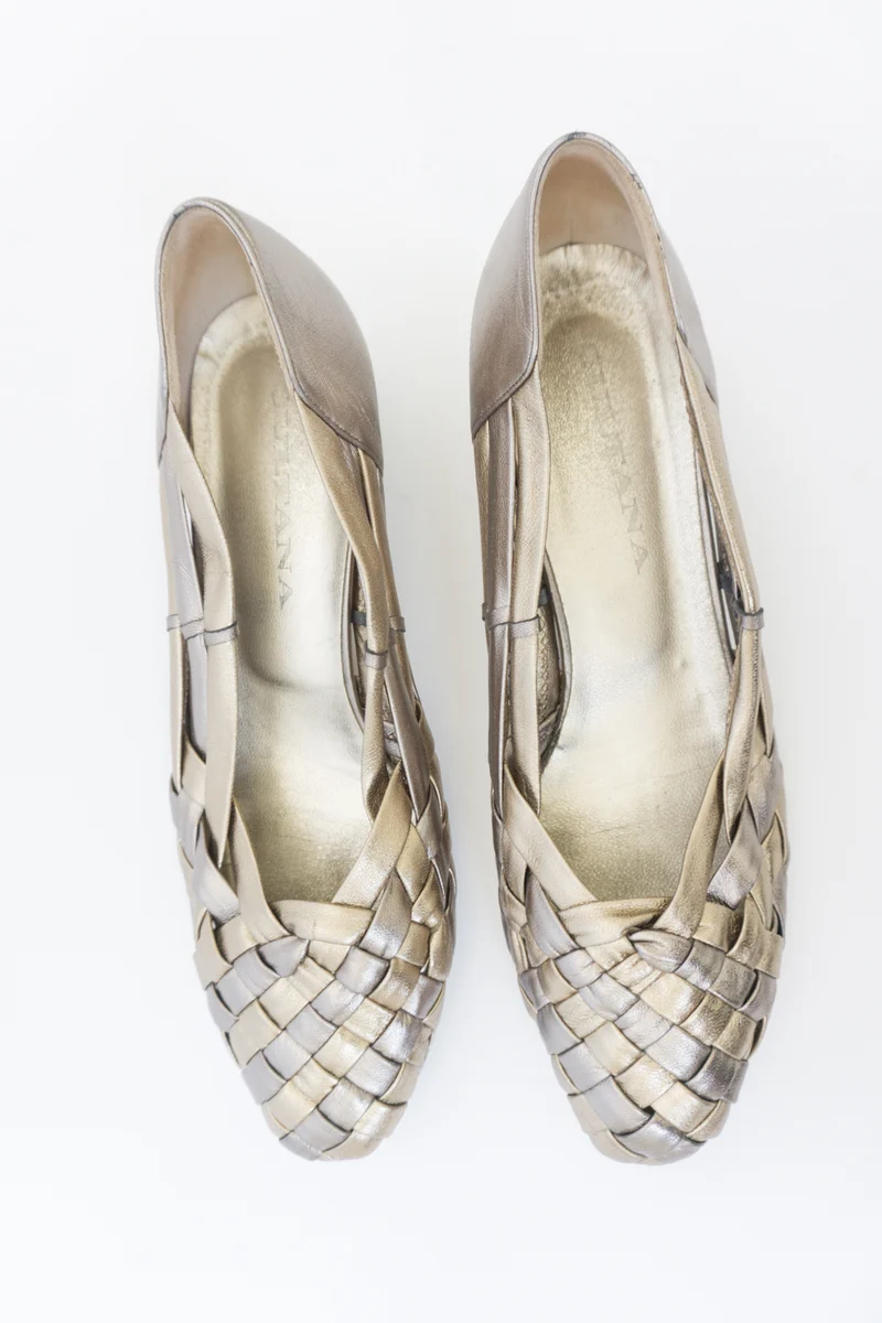 Ballerinas Gold Geflochten Leder 39