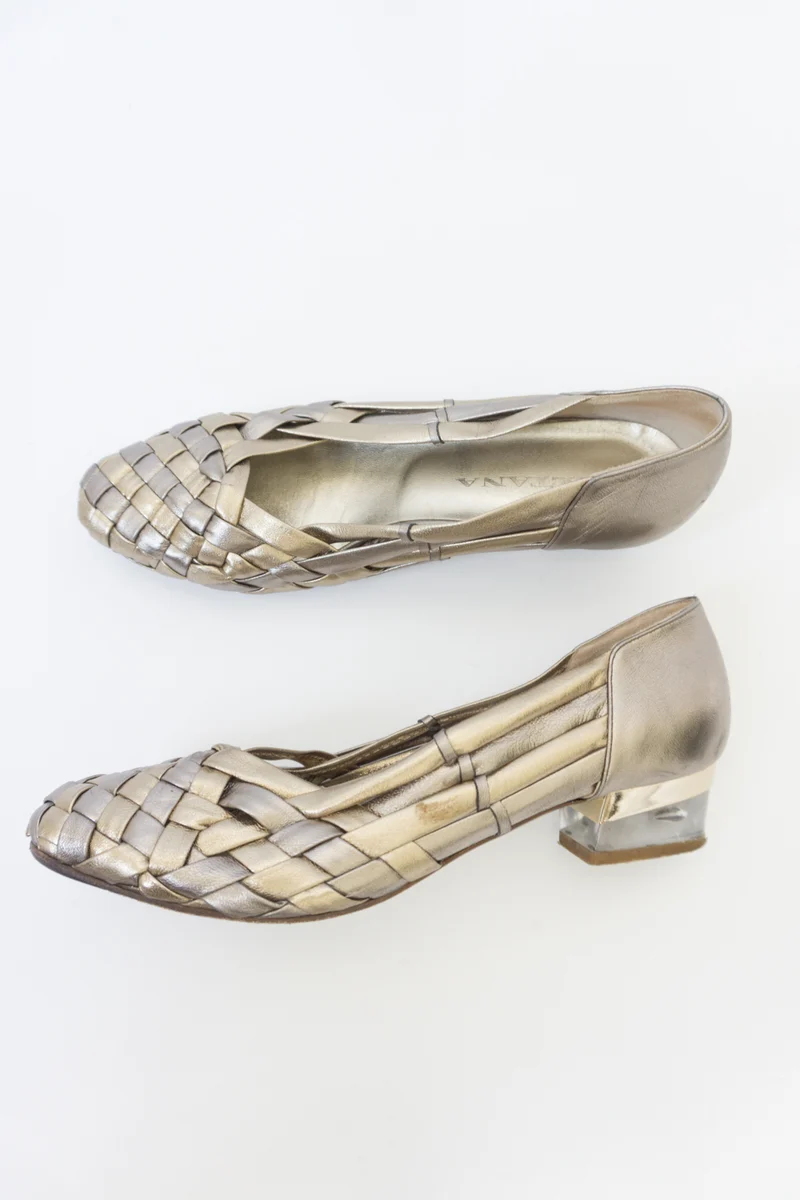 Ballerinas Gold Geflochten Leder 39