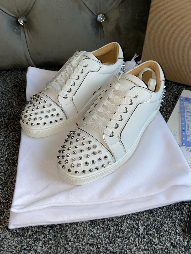 White Leather Studded Trainers