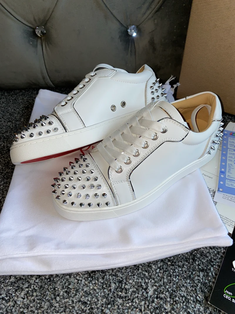 White Leather Studded Trainers
