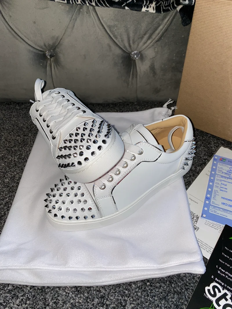White Leather Studded Trainers