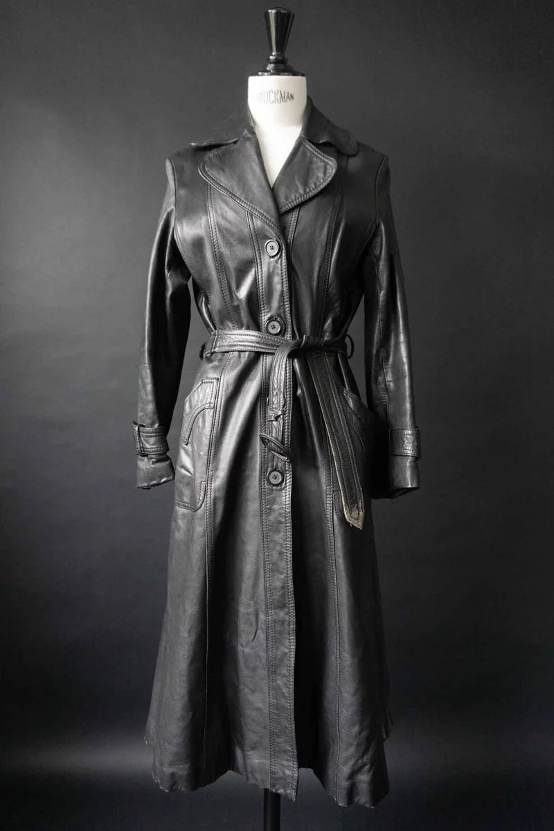 Vintage Ledermantel Schwarz aus den 70ern, XS–M