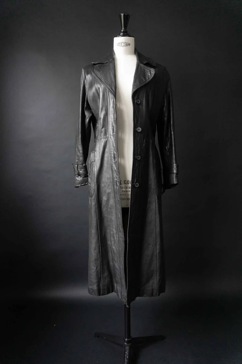 Vintage Ledermantel Schwarz aus den 70ern, XS–M