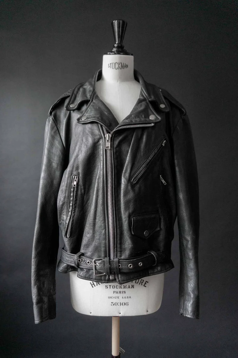 Vintage 80s Biker Lederjacke Schwarz, M–XL