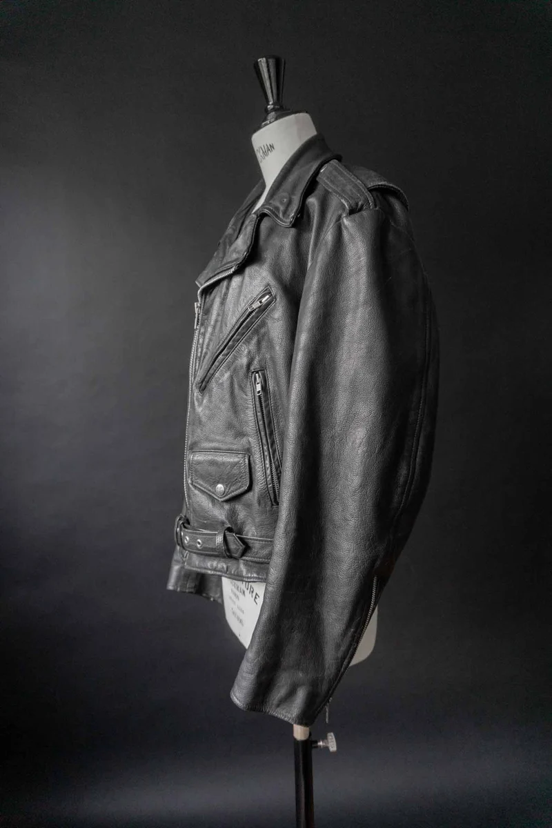Vintage 80s Biker Lederjacke Schwarz, M–XL