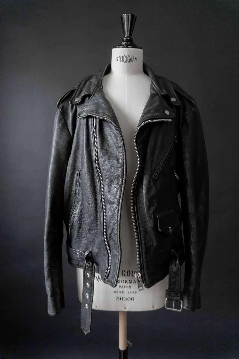 Vintage 80s Biker Lederjacke Schwarz, M–XL