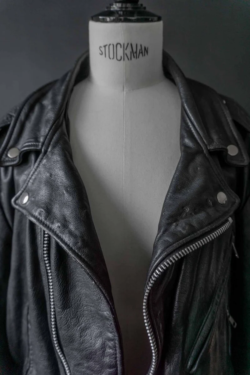 Vintage 80s Biker Lederjacke Schwarz, M–XL