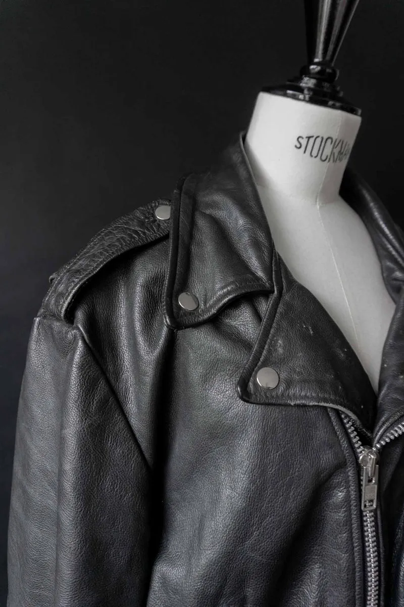 Vintage 80s Biker Lederjacke Schwarz, M–XL