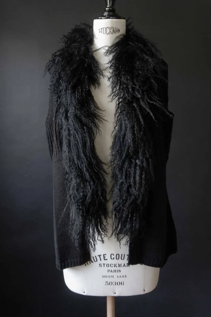Vintage Y2K Strickweste mit Shearling Kragen, S–M