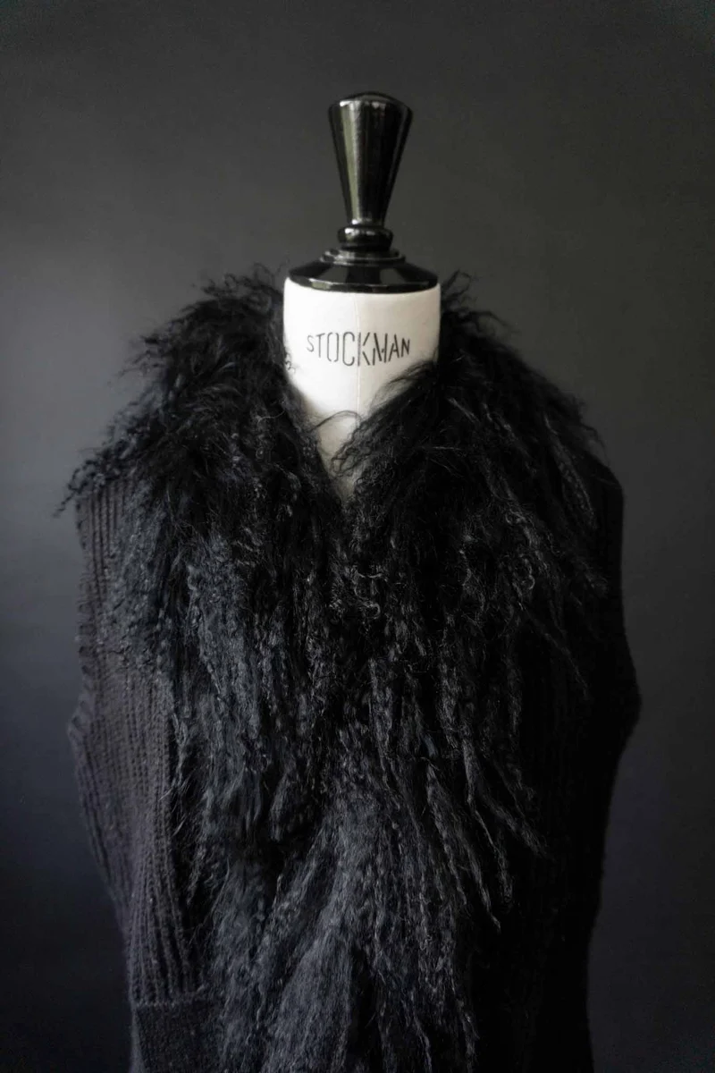 Vintage Y2K Strickweste mit Shearling Kragen, S–M
