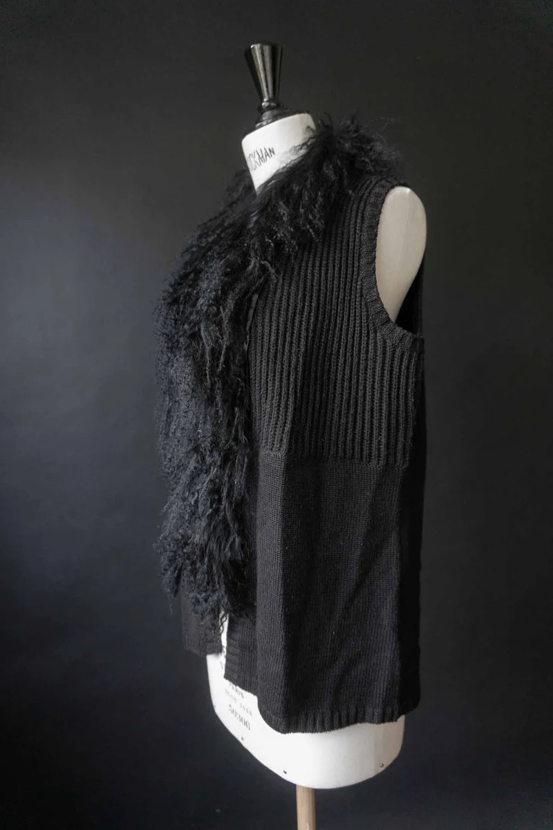 Vintage Y2K Strickweste mit Shearling Kragen, S–M