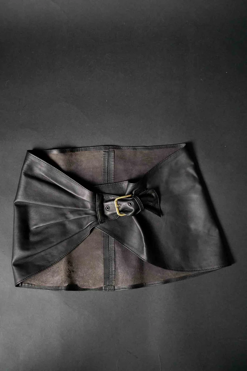 Vintage Gürtel Leder Schärpe, Schwarzes Echtleder