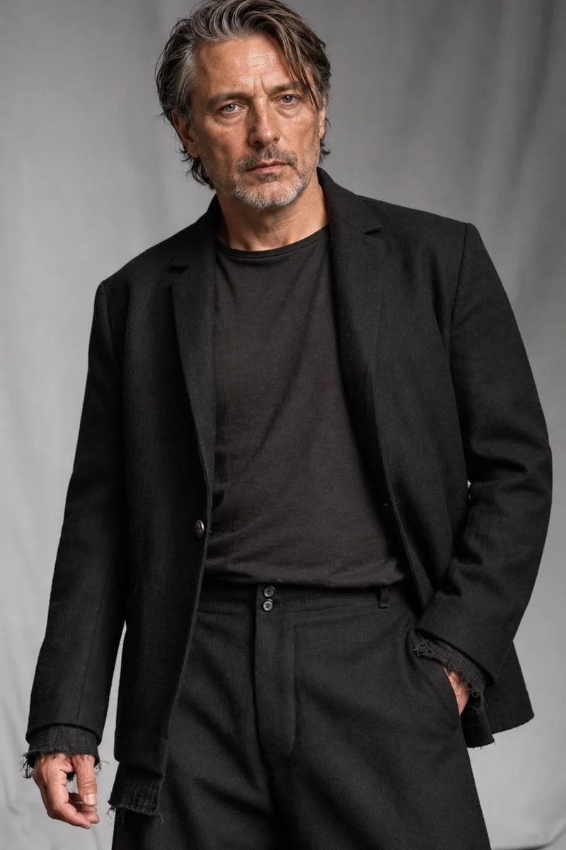 eigensinnig wien | Vincent | Extravagantes schwarzes Designer-Sakko aus italienischer Luxuswolle von Faliero Sarti