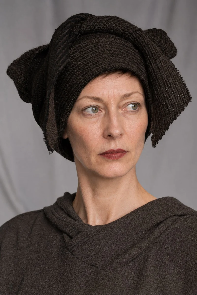 eigensinnig wien | Bracke | Designer-Beanie aus Schurwollmix mit braunem Streifenmuster
