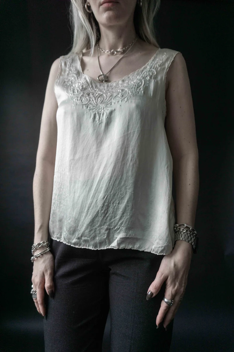 Vintage Top, Seide, 50s, M–L