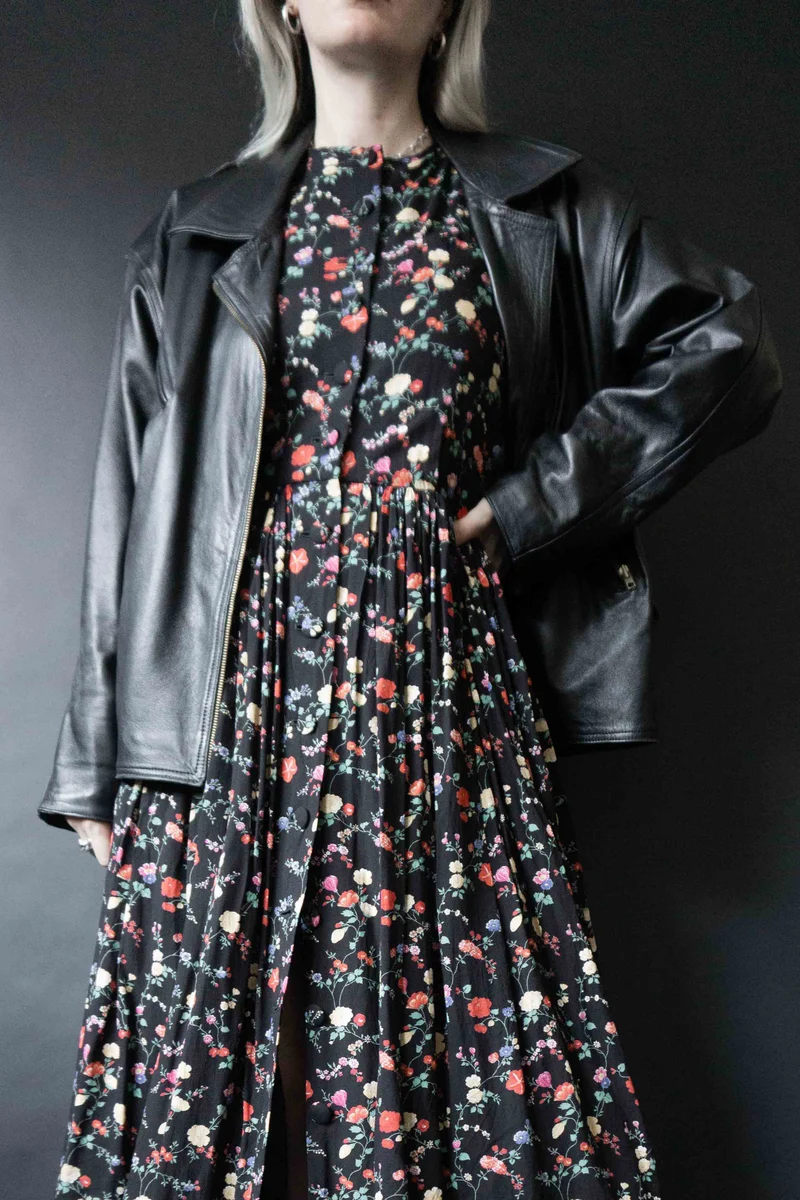 Vintage Lederjacke, Schwarz, S–M