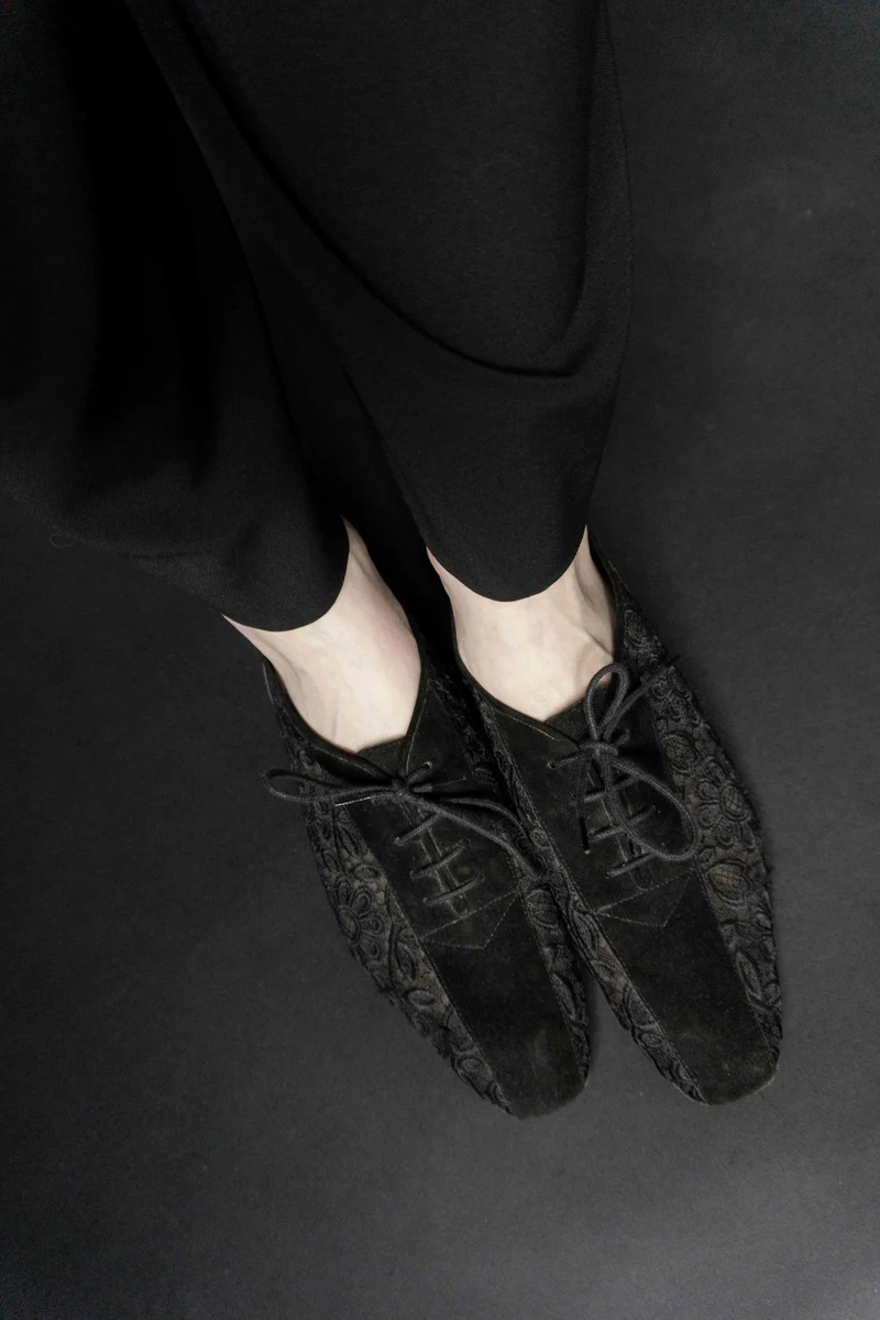 Vintage Halbschuhe, 80er – Leder & Mesh mit Blumenmuster, 41