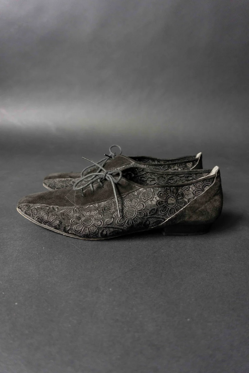 Vintage Halbschuhe, 80er – Leder & Mesh mit Blumenmuster, 41